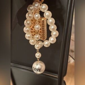 Host Pick  Goldtone Parfum No5 Gold Bottle with Stranded Pearls and Black Bow